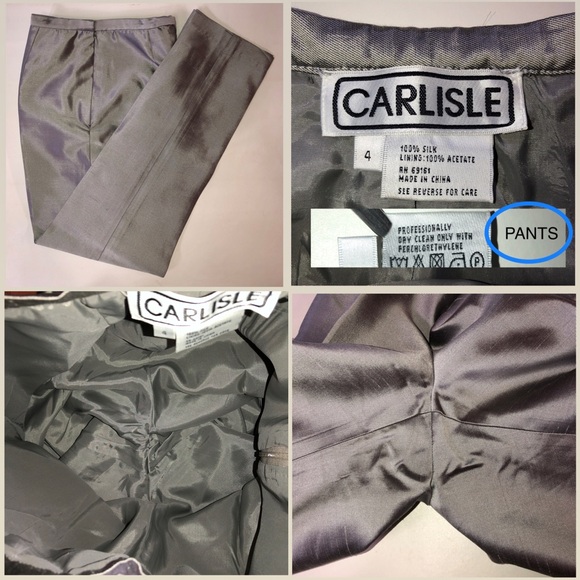 Vintage CARLISLE Silk Pantsuit Top Pants Belt Silver Gray (4) - Picture 15 of 17
